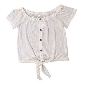 NWT Cream Knit Off The Shoulders Front Tie Short Sleeve Top Size Medium